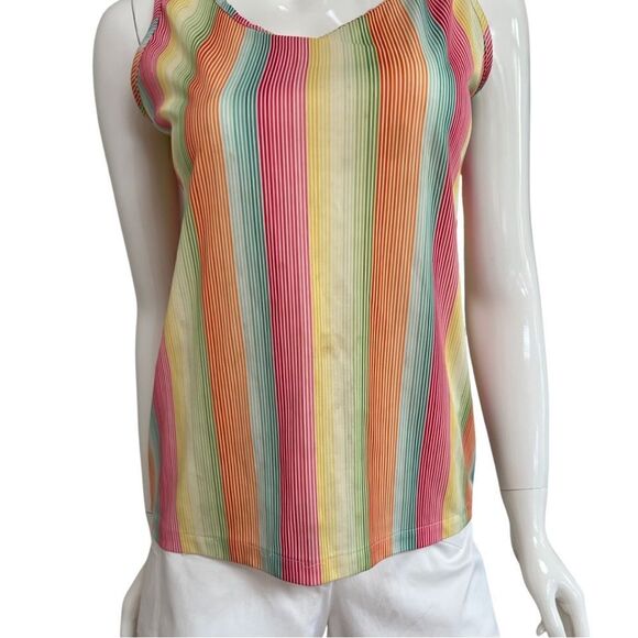 Groovy 1970s True Vintage Handmade Vivid Rainbow Stripe Flouncy Tank Blouse - Picture 6 of 7